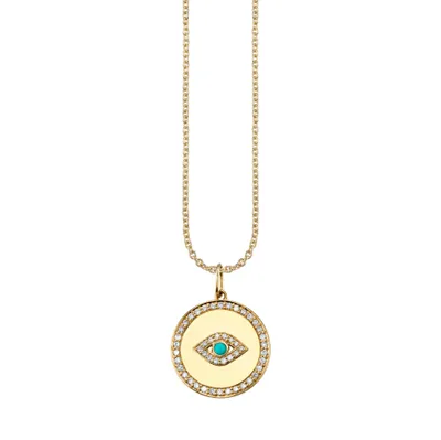 Gold Diamond and Turquoise Evil Eye With Rays Coin Charm