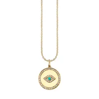 Gold Diamond and Turquoise Evil Eye With Rays Coin Charm