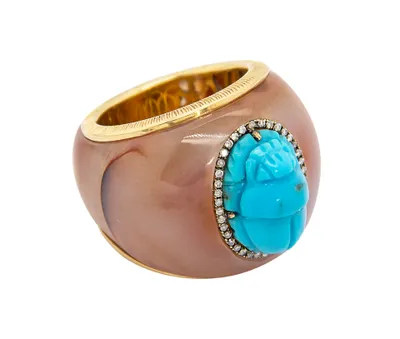Agate and Turquoise Scarab Ring