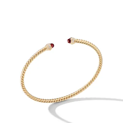 Cablespira® Bracelet in 18K Yellow Gold with Garnet and Pavé Diamonds