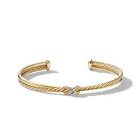 Petite X Station Bracelet in 18K Yellow Gold with Pavé Diamonds