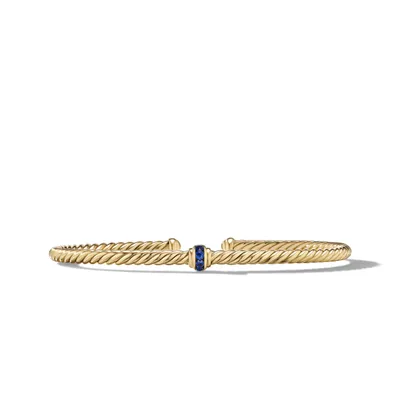 Cable Classics Center Station Bracelet in 18K Yellow Gold with Pavé Blue Sapphires