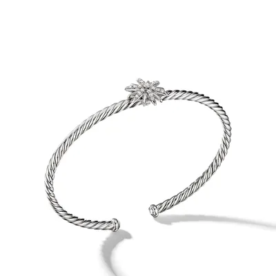 Starburst Center Station Bracelet in Sterling Silver with Pavé Diamonds