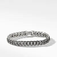 Curb Chain Bracelet in Sterling Silver with Pavé Black Diamonds