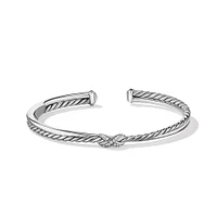 Petite X Center Station Bracelet in Sterling Silver with Pavé Diamonds