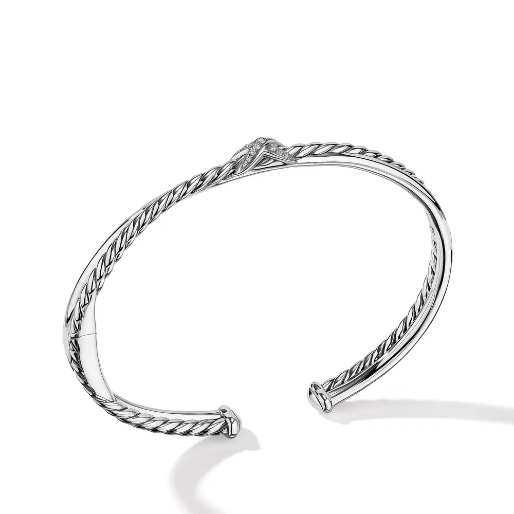 Petite X Center Station Bracelet in Sterling Silver with Pavé Diamonds