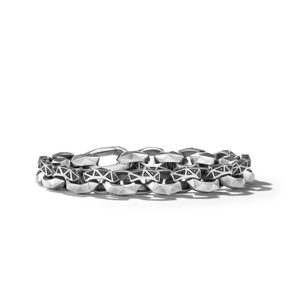 Torqued Faceted Link Bracelet in Sterling Silver with Diamonds