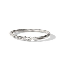 Buckle Classic Cable Bracelet in Sterling Silver with Diamonds
