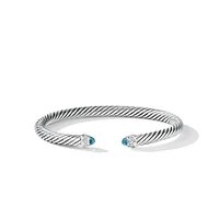 Cable Classics Bracelet in Sterling Silver with Blue Topaz and Pavé Diamonds