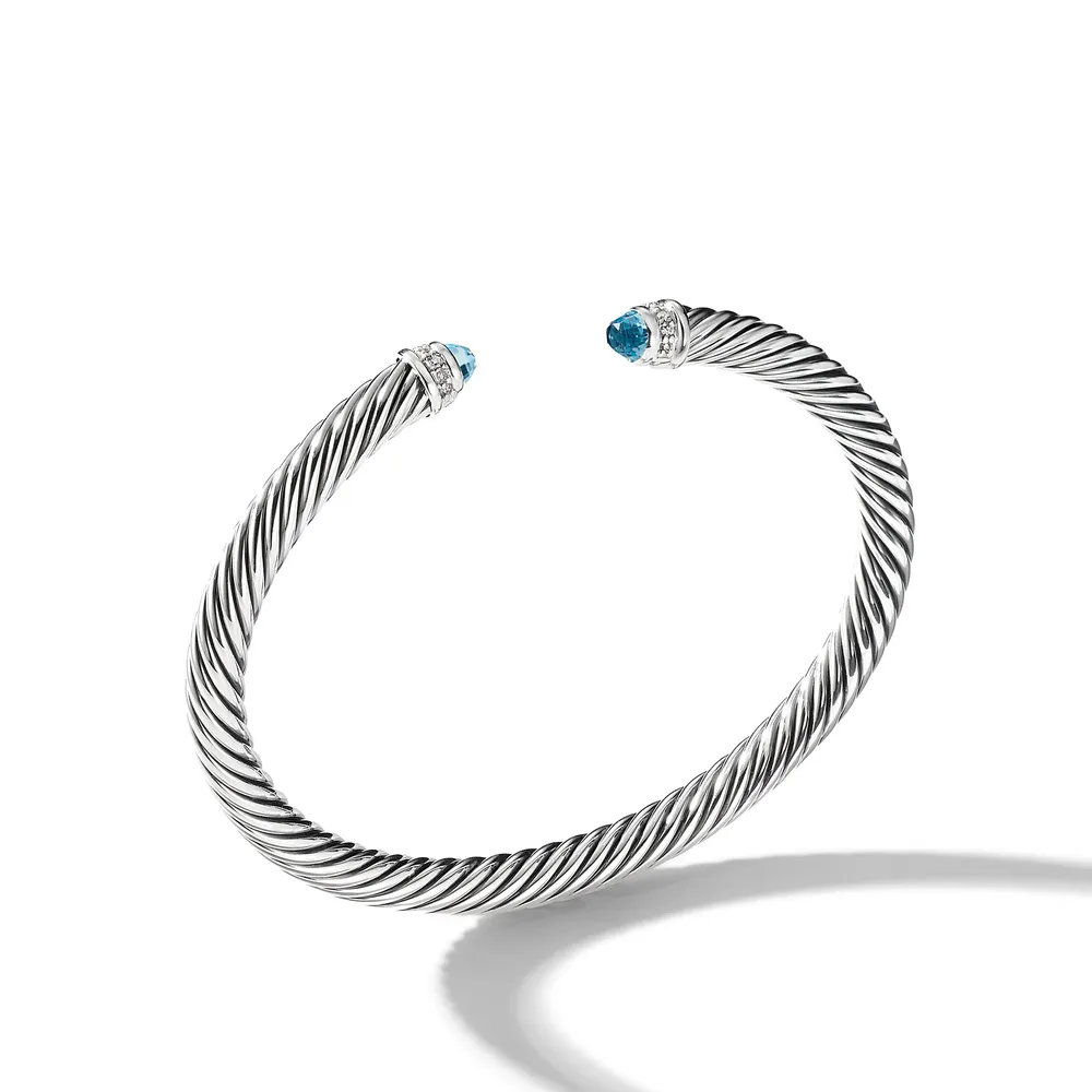 Cable Classics Bracelet in Sterling Silver with Blue Topaz and Pavé Diamonds