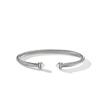 Classic Cable Bracelet in Sterling Silver with Pearls and Diamonds, 4mm