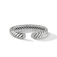 Sculpted Cable Cuff Bracelet in Sterling Silver with Diamonds, 10mm