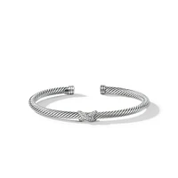X Station Bracelet in Sterling Silver with Pavé Diamonds