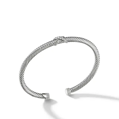 X Station Bracelet in Sterling Silver with Pavé Diamonds