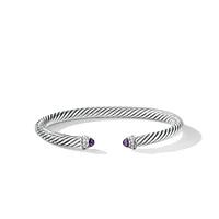 Classic Cable Bracelet in Sterling Silver with Amethyst and Diamonds, 5mm