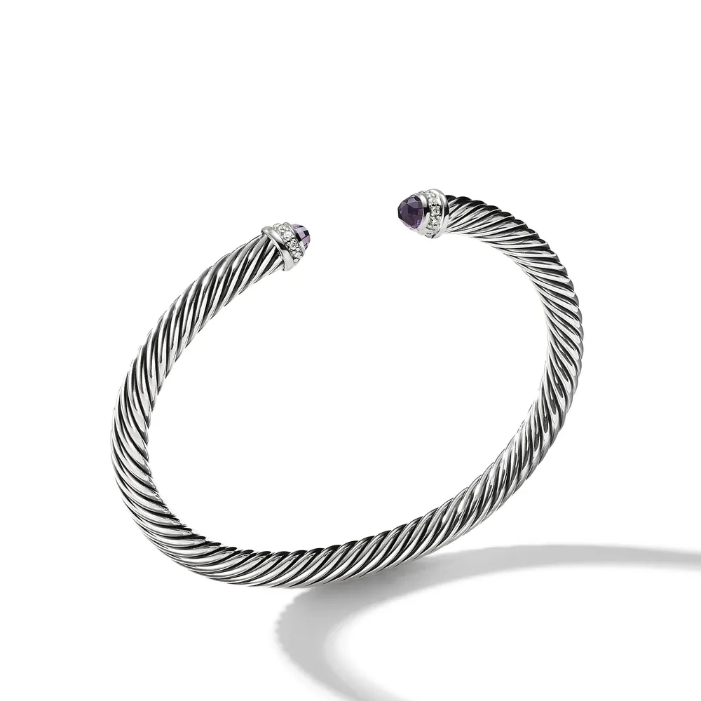 Cable Classics Bracelet in Sterling Silver with Amethyst and Pavé Diamonds