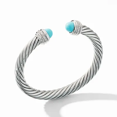 Cable Classics Bracelet in Sterling Silver with Turquoise and Pavé Diamonds