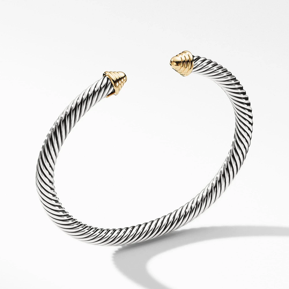 Classic Cable Bracelet in Sterling Silver with 14K Yellow Gold Domes