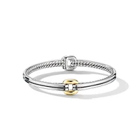 Thoroughbred Center Link Bracelet in Sterling Silver with 18K Yellow Gold