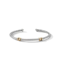 Petite Helena Classic Cable Station Bracelet in Sterling Silver with 18K Yellow Gold with Diamonds