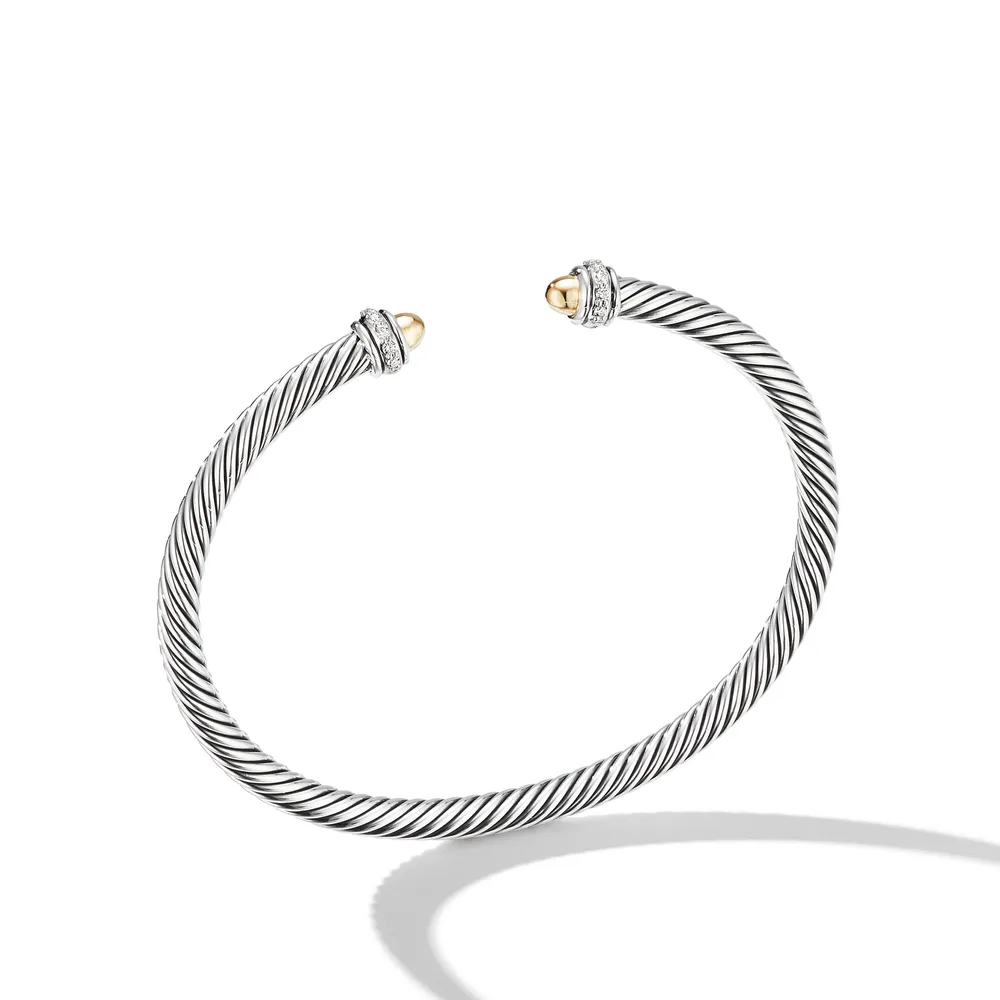 Cable Classics Bracelet in Sterling Silver with 18K Yellow Gold Domes and Pavé Diamonds