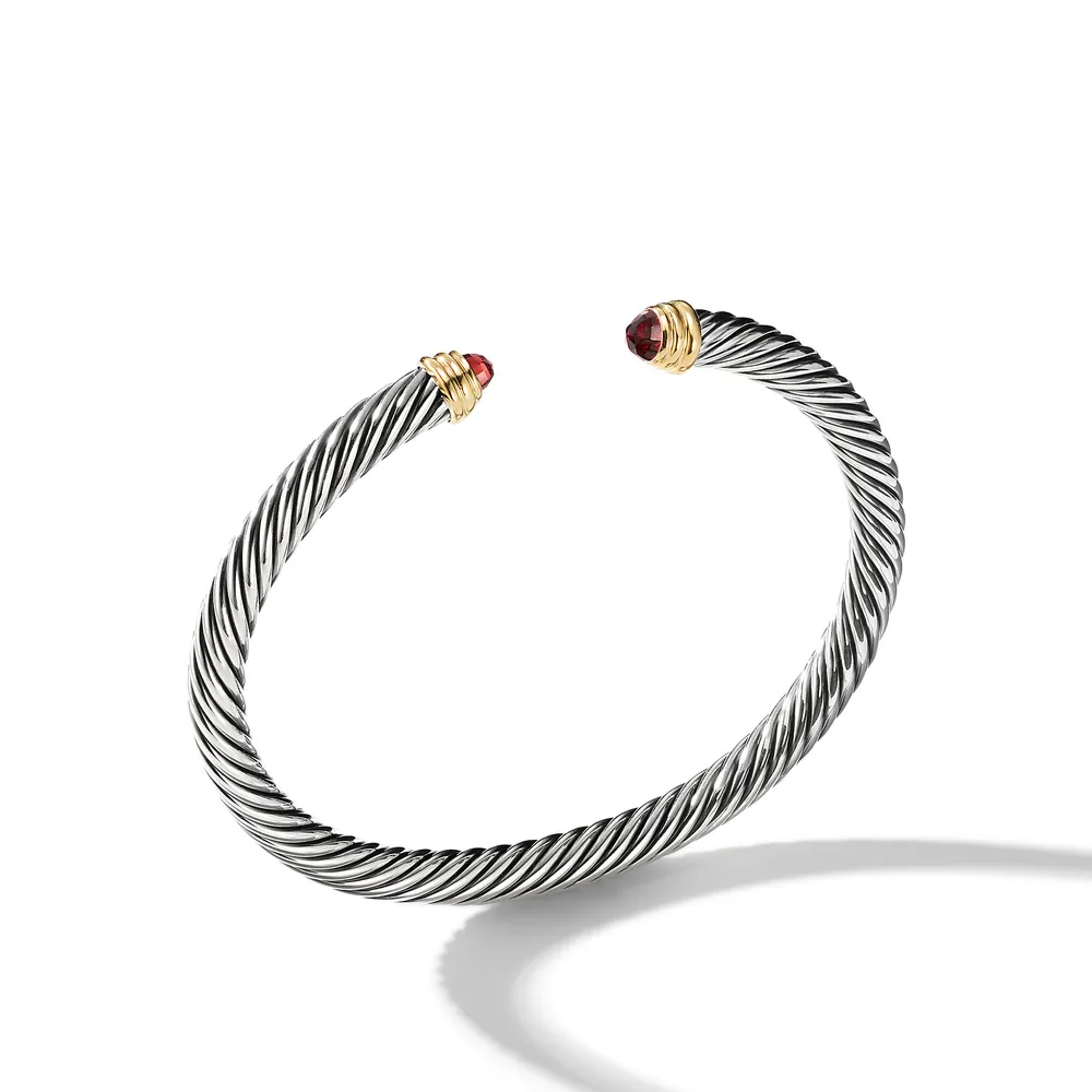 Cable Classics Bracelet in Sterling Silver with Garnet and 14K Yellow Gold