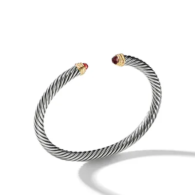 Classic Cable Bracelet in Sterling Silver with 14K Yellow Gold and Garnets, 5mm