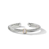 Classic Cable Station Bracelet in Sterling Silver with 18K Yellow Gold and Pavé Diamonds