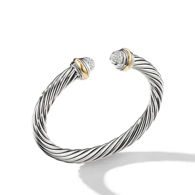 Cable Classics Bracelet in Sterling Silver with Pavé Diamond Domes and 18K Yellow Gold