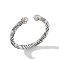 Cable Classics Bracelet in Sterling Silver with Pavé Diamond Domes and 18K Yellow Gold