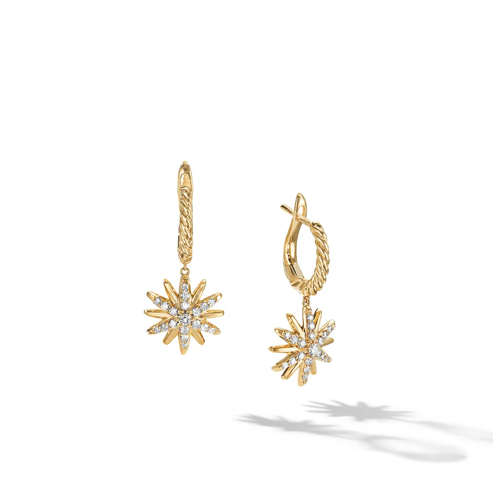 Starburst Drop Earrings in 18K Yellow Gold with Pavé Diamonds