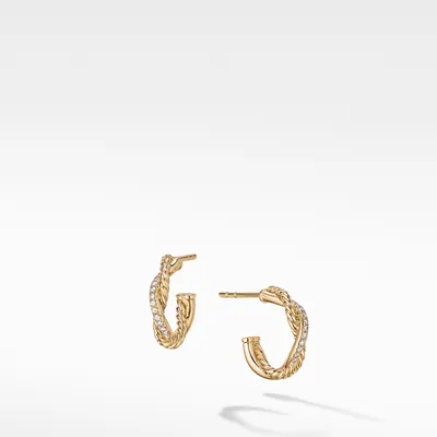 Petite Infinity Huggie Hoop Earrings in 18K Yellow Gold with Pavé Diamonds