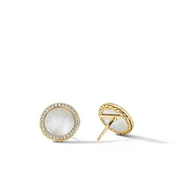 DY Elements Stud Earrings in 18K Yellow Gold with Mother of Pearl and Diamonds, 14mm