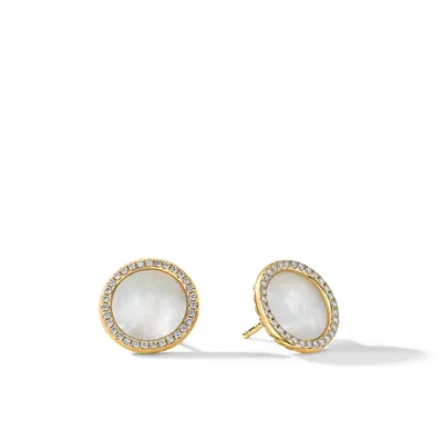 DY Elements® Stud Earrings in 18K Yellow Gold with Mother of Pearl and Pavé Diamonds