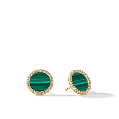 DY Elements® Stud Earrings in 18K Yellow Gold with Malachite and Pavé Diamonds