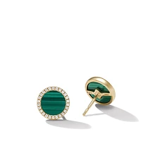 Petite DY Elements Stud Earrings in 18K Yellow Gold with Malachite and Diamonds, 11mm