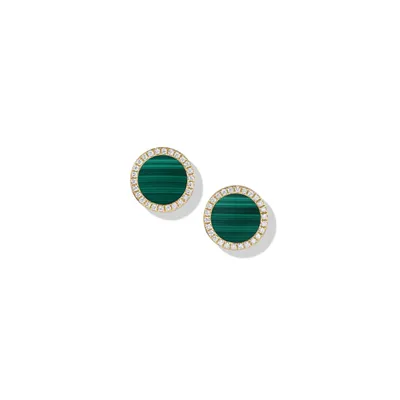 Petite DY Elements® Stud Earrings in 18K Yellow Gold with Malachite and Pavé Diamonds