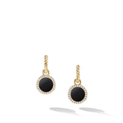 Petite DY Elements® Drop Earrings in 18K Yellow Gold with Black Onyx and Pavé Diamonds