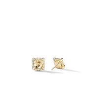 Chatelaine Pavé Bezel Stud Earrings in 18K Yellow Gold with Champagne Citrine and Diamonds, 8mm