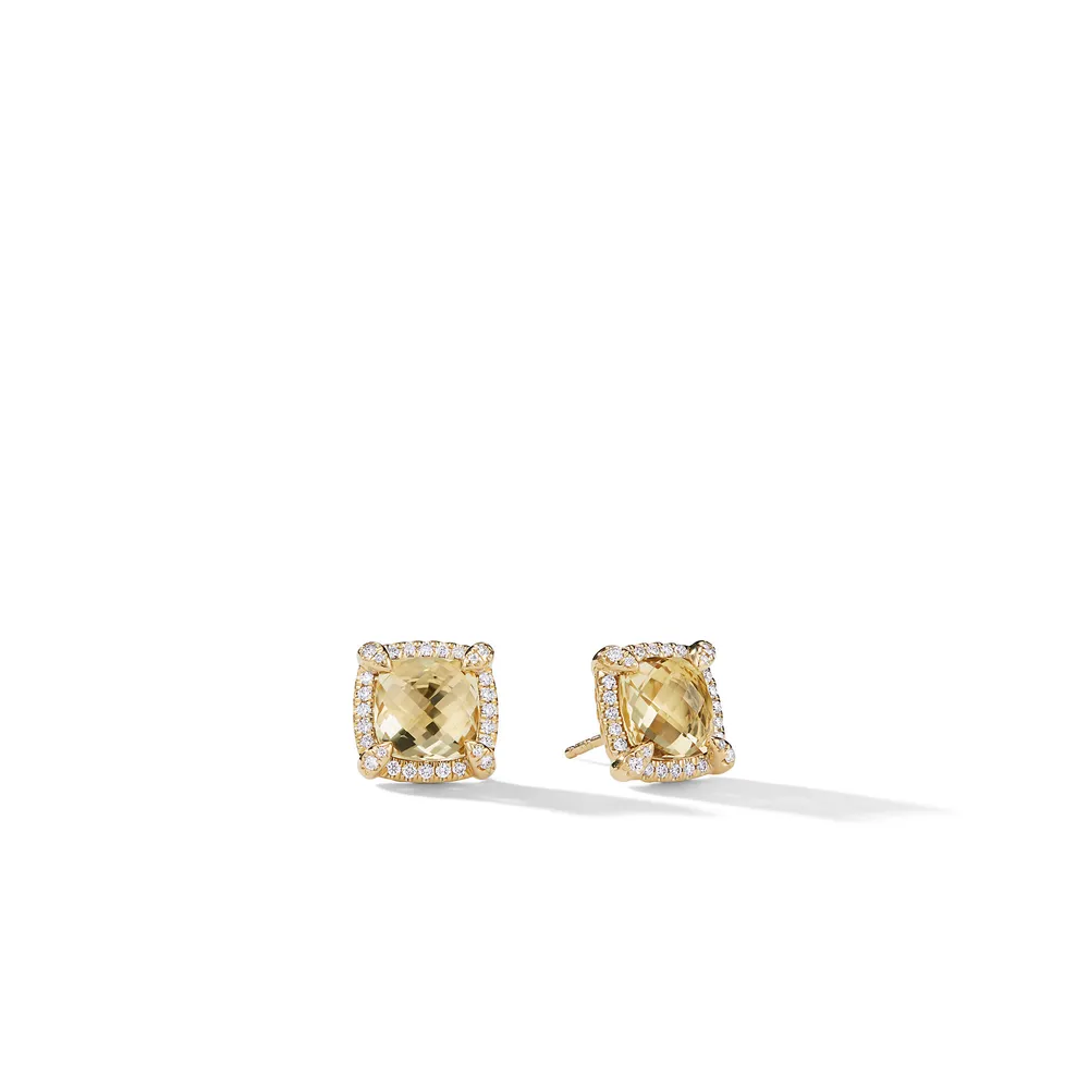 Chatelaine® Pavé Bezel Stud Earrings in 18K Yellow Gold with Champagne Citrine and Diamonds