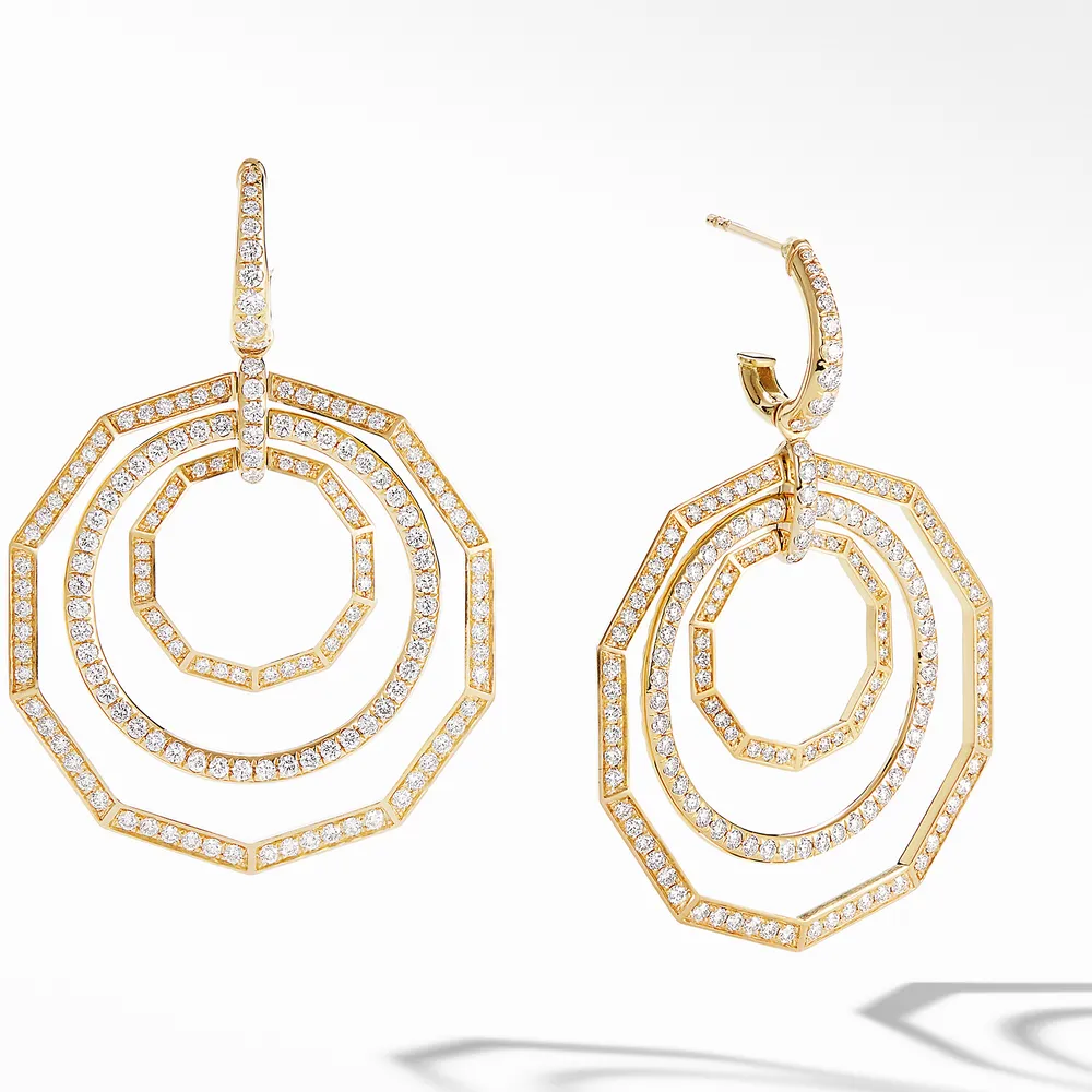 Stax Door Knocker Drop Earrings in 18K Yellow Gold with Full Pavé Diamonds