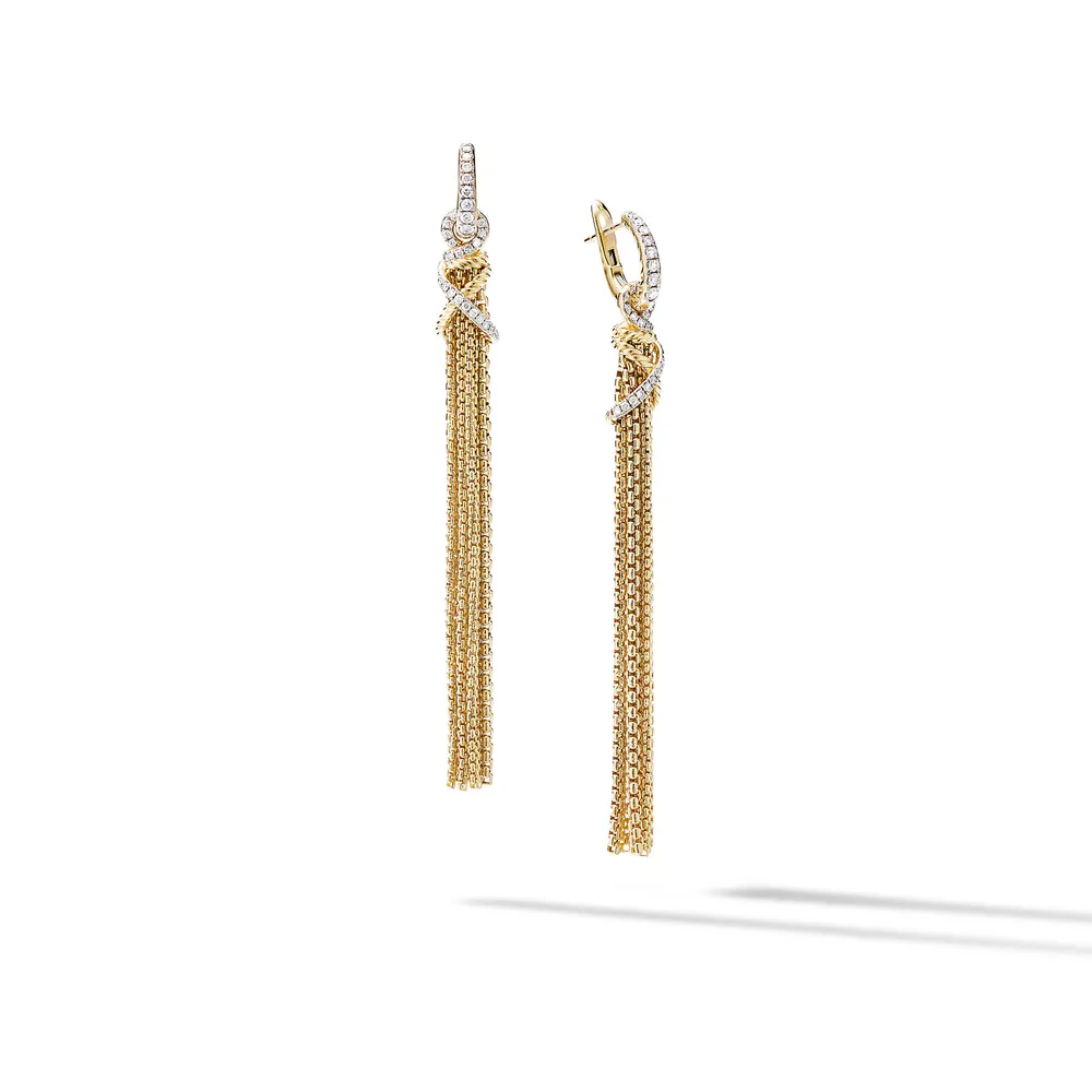 Helena Chain Tassel Earrings in 18K Yellow Gold with Pavé Diamonds