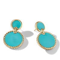 DY Elements Double Drop Earrings in 18K Yellow Gold with Turquoise, 33mm