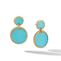 DY Elements Double Drop Earrings in 18K Yellow Gold with Turquoise, 33mm