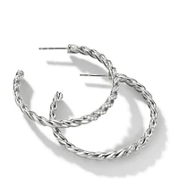 Sculpted Cable Flex Hoop Earrings in 18K White Gold with Diamonds