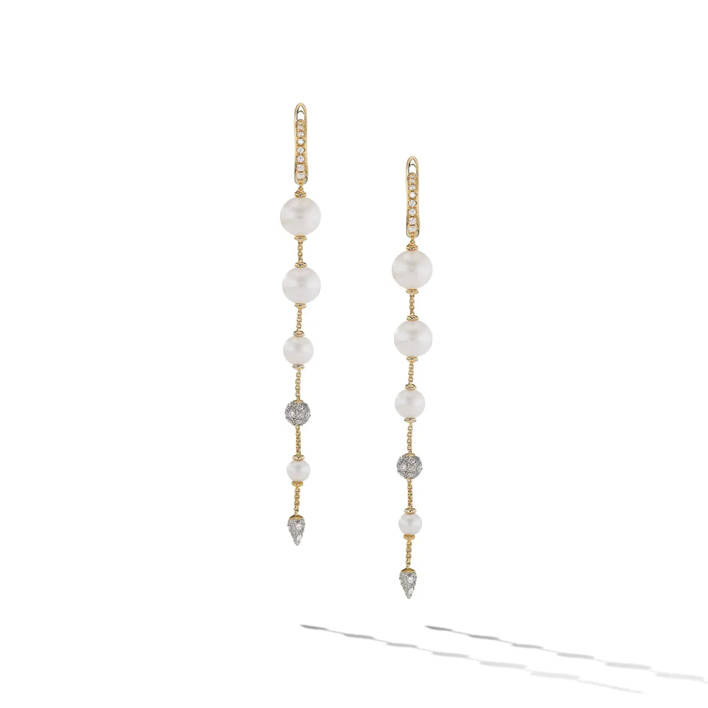 Pearl and Pavé Drop Earrings in 18K Yellow Gold with Diamonds