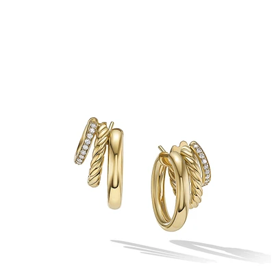 DY Mercerâ„¢ Multi Hoop Earrings in 18K Yellow Gold with Diamonds, 21mm