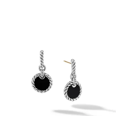 DY Elements® Drop Earrings in Sterling Silver with Black Onyx and Pavé Diamonds