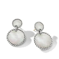 DY Elements® Double Drop Earrings in Sterling Silver with Mother of Pearl and Pavé Diamonds