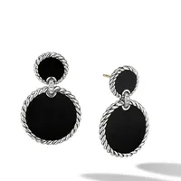 DY Elements® Double Drop Earrings in Sterling Silver with Black Onyx and Pavé Diamonds